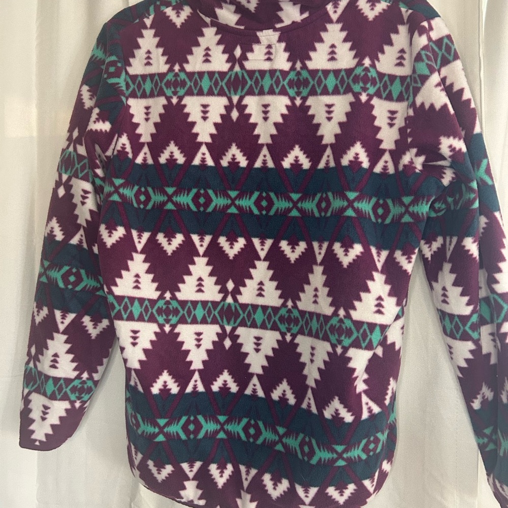Wrangler Purple Green Aztec Southwestern Print Fleece Quarter Zip Top Equestrian - Picture 3 of 3